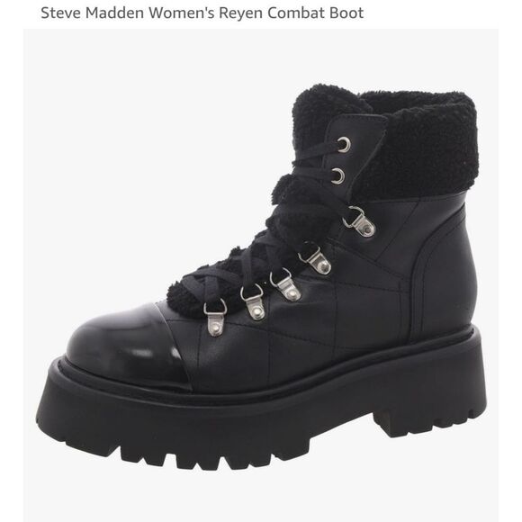 Steve Madden Reyen Leather Faux Shearling Lug Sole Platform Boot Size 6.5 9.5 - Picture 1 of 9